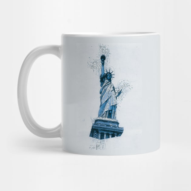 Statue of LIBERTY New York Monument Vintage Blue Art Style by Naumovski